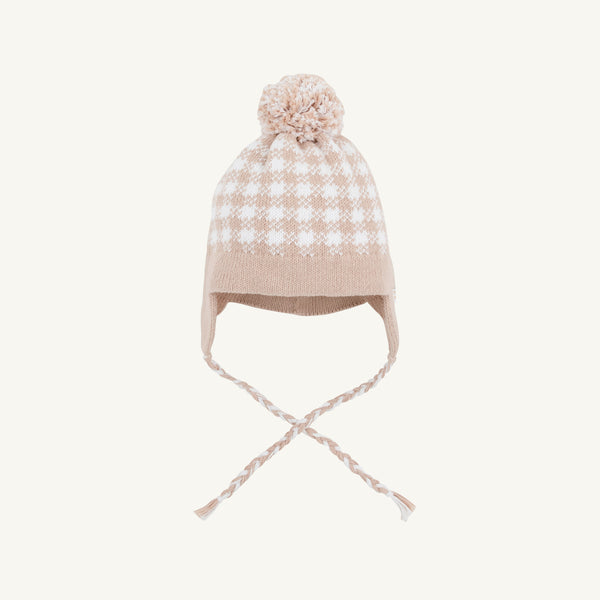 Parrish Pom Pom Hat - Light Khaki & Worth Ave White Gingham