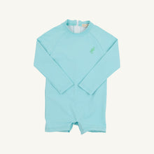 Load image into Gallery viewer, Price Pool Romper - Edisto Egg Blue w/ Grace Bay Green - Swim
