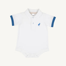 Load image into Gallery viewer, Prim &amp; Proper Polo - Worth Ave White w/ Wood Boat Blue Stork &amp; Cuffs
