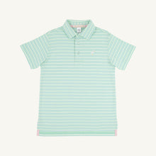 Load image into Gallery viewer, Prim &amp; Proper Polo - Sumner County Stripe - Grace Bay Green w/ Blue and White
