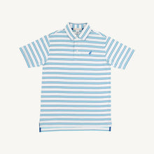 Load image into Gallery viewer, Prim &amp; Proper Polo - Worth Ave White &amp; Belhaven Blue Stripes w/ Wood Boat Blue
