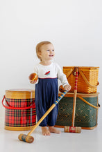 Load image into Gallery viewer, Bradford Romper - Palmetto Pearl w/ Nantucket Navy - Quail Embroidery - Long Sleeve
