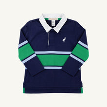Load image into Gallery viewer, Rollins Rugby Shirt - Nantucket Navy w/ Beale Street Blue &amp; Kiawah Kelly Green Stripe

