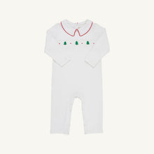 Load image into Gallery viewer, Samuel Smocked Romper - White w/ Richmond Red - Christmas Trees
