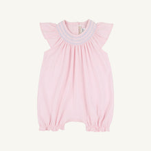 Load image into Gallery viewer, Sandy Smocked Romper - Palm Beach Pink w/ Beale Street Blue Smocking
