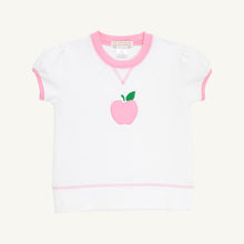 Load image into Gallery viewer, Cassidy Comfy Crewneck - White w/ Hamptons Hot Pink + Apple - Short Puff Sleeve
