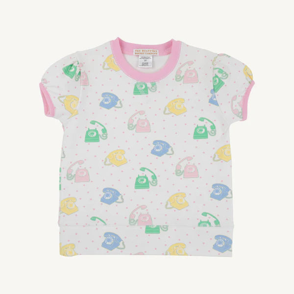Cassidy Comfy Crewneck - You Had Me At Hello  w/ Pier Pink - Short Puff Sleeve