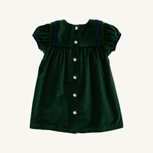 Load image into Gallery viewer, Patsy's Dinner Party Dress - Grier Green w/ Navy - Velveteen - Short Sleeve
