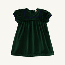 Load image into Gallery viewer, Patsy's Dinner Party Dress - Grier Green w/ Navy - Velveteen - Short Sleeve
