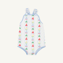 Load image into Gallery viewer, Skipper Sunsuit - Set Sail w/ Beale Street Blue - Pima
