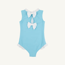 Load image into Gallery viewer, Sleeveless Sarasota Surf Suit - Belhaven Blue w/ Worth Ave White - Ribbed
