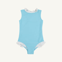 Load image into Gallery viewer, Sleeveless Sarasota Surf Suit - Belhaven Blue w/ Worth Ave White - Ribbed
