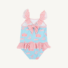 Load image into Gallery viewer, St. Lucia Swimsuit - Parrot Cay Canopy w/ Coral Stripe

