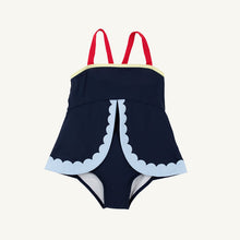 Load image into Gallery viewer, Stratford Scallop Swimsuit - Nantucket Navy w/ Red, Blue, Yellow
