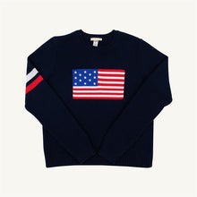 Load image into Gallery viewer, Women's Cissy Sweater - Nantucket Navy w/ American Flag
