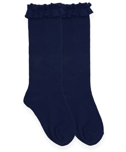 Jefferies Ruffle Knee High Socks - Navy or White