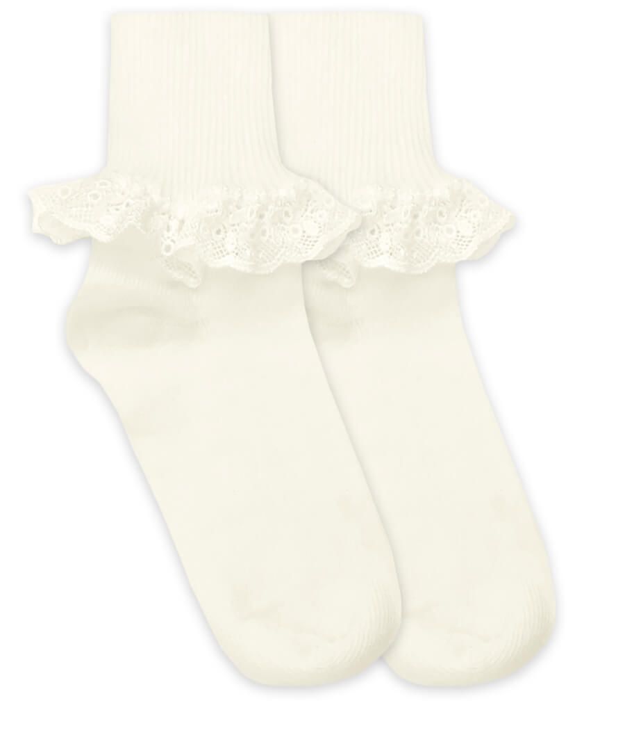 Jefferies Turn Cuff Socks with Chantilly Lace - Ivory