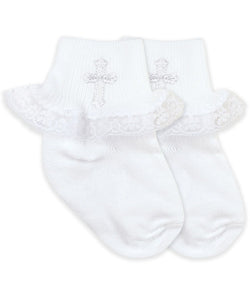 Jefferies Cross Appliqué Turn Cuff Socks - with Lace