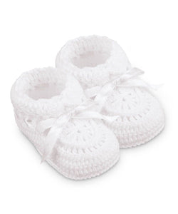 Jefferies Hand Crocheted Ribbon Booties - White, Blue, and Pink