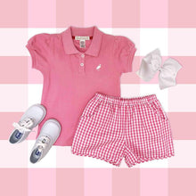 Load image into Gallery viewer, Little Miss Prim and Proper Polo- Hamptons Hot Pink w/ Richmond Red Stork
