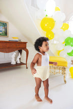 Load image into Gallery viewer, Sayre Sunsuit - Worth Ave White w/ Seaside Sunny Yellow Seersucker
