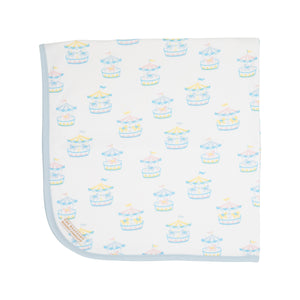 Baby Buggy Blanket - Candy Stripe Carousel w/ Buckhead Blue