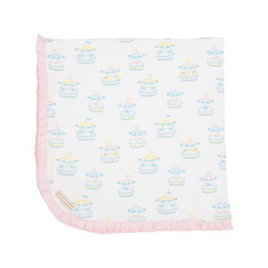 Baby Buggy Blanket - Candy Stripe Carousel w/ Palm Beach Pink