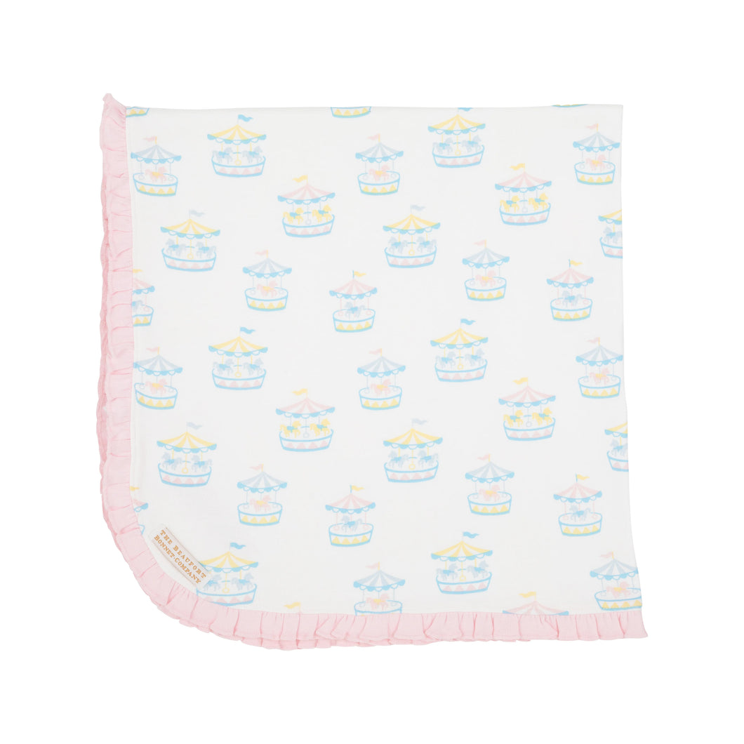 Baby Buggy Blanket - Candy Stripe Carousel w/ Palm Beach Pink