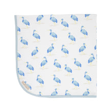 Load image into Gallery viewer, Baby Buggy Blanket - Seaside Stork w/ Buckhead Blue
