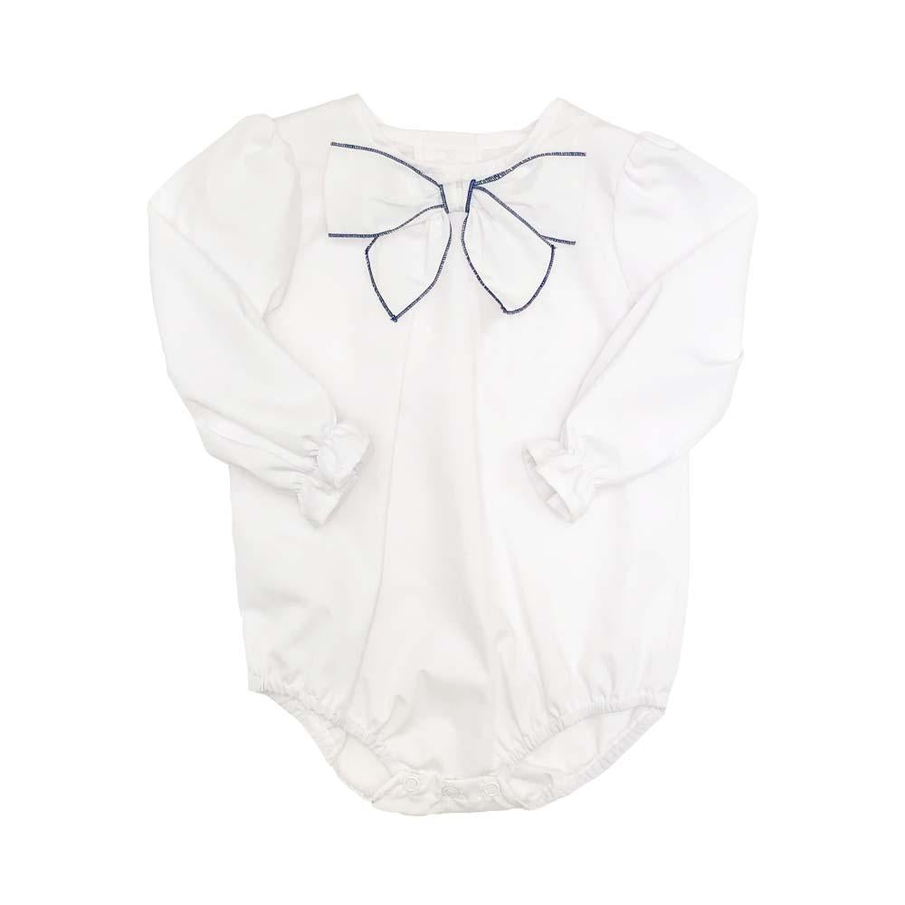 Beatrice Bow Blouse - Worth Ave White w/ Nantucket Navy m