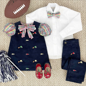 Critter Prep School Pant - Nantucket Navy w/ Football Embroidery - Corduroy
