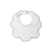 Load image into Gallery viewer, Bellyful Bib - Worth Ave White w/ Richmond Red Picot Trim

