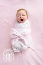 Load image into Gallery viewer, Bow Swaddle - Dallas Dot - White, Blue, Pink
