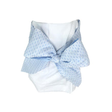 Load image into Gallery viewer, Bow Swaddle - Dallas Dot - White, Blue, Pink
