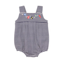 Load image into Gallery viewer, Branham Bubble - Nantucket Navy Stripe w/ Nautical Flag Embroidery - Pima
