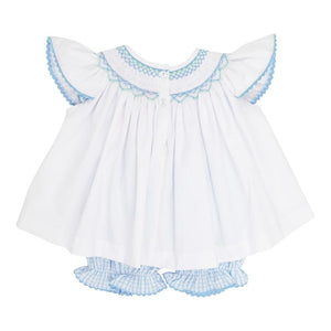 Cecilia Smocked Set - White w/ Beale Street Blue Windowpane