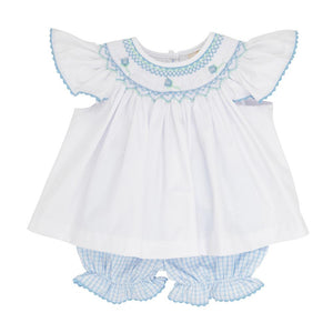 Cecilia Smocked Set - White w/ Beale Street Blue Windowpane