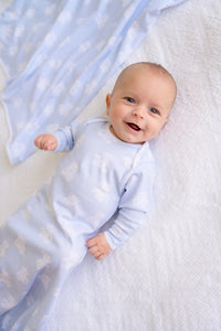 Baby Buggy Blanket - Cuddlebug Bear (Boy) w/ Worth Ave White