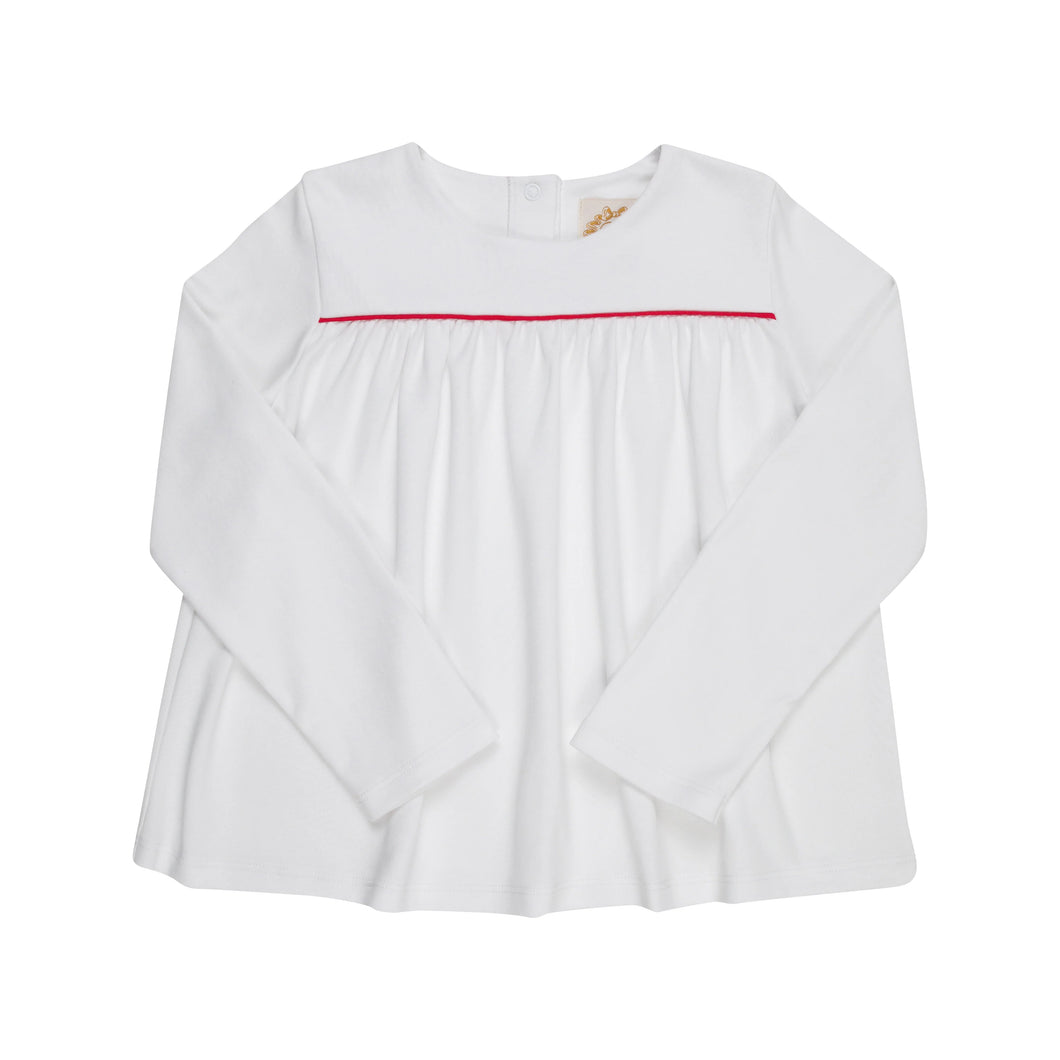 Dowell Day Top - Worth Ave White w/ Richmond Red - Long Sleeve