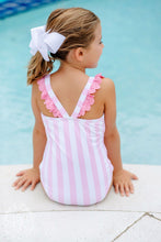 Load image into Gallery viewer, Long Bay Bathing Suit - Caicos Cabana Stripe w/ Hamptons Hot Pink
