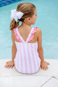 Long Bay Bathing Suit - Caicos Cabana Stripe w/ Hamptons Hot Pink