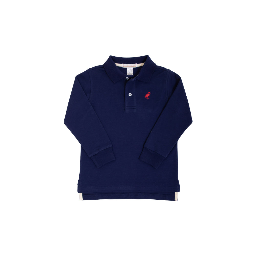 Prim and Proper Polo - Nantucket Navy w/ Richmond Red Stork - Long Sleeve