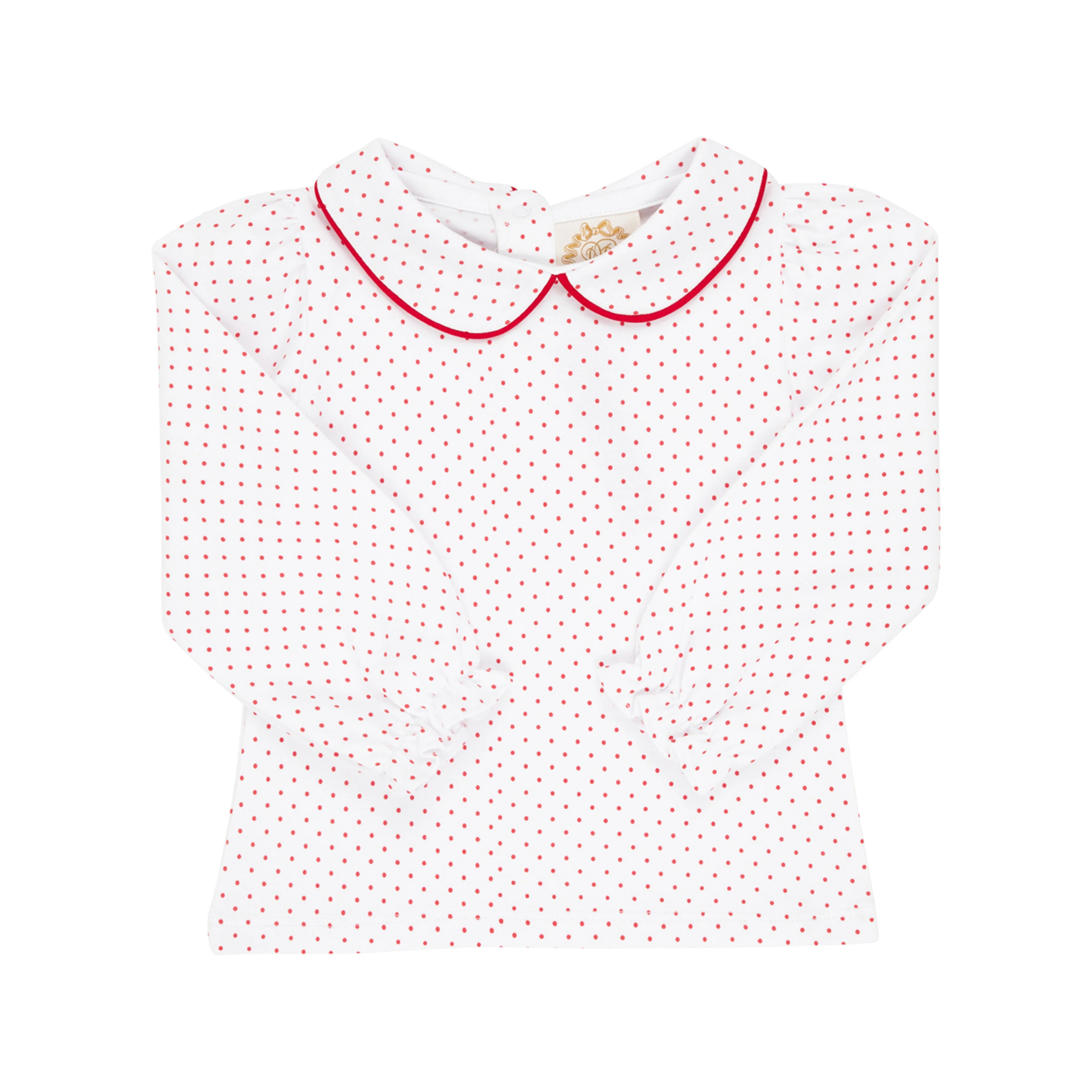 Maude s Peter Pan Collar Shirt Richmond Red Microdot Pima Long Sleeve