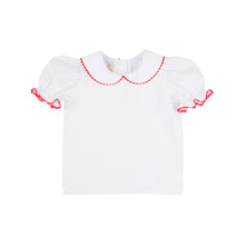 Load image into Gallery viewer, Maude&#39;s Peter Pan Collar Shirt - Worth Ave White w/ Richmond Red RicRac
