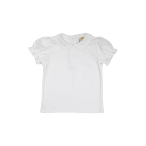 Maude's Peter Pan Collar Shirt - Worth Ave White - Short Sleeve - Pima - Elastic Ruffle