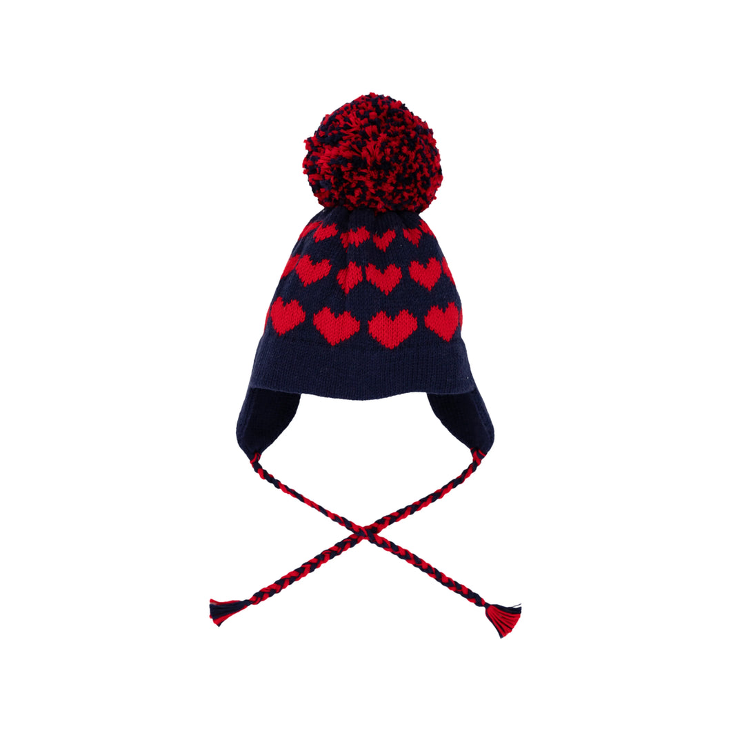 Parrish Pom Pom Hat - Nantucket Navy w/ Richmond Red - Hearts