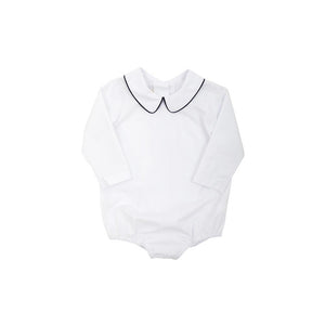 Peter Pan Collar Shirt - White w/ Navy - Long Sleeve - Woven