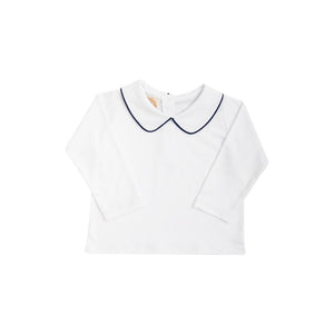Peter Pan Shirt - Worth Ave White w/ Nantucket Navy - Pima - Long Sleeve