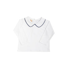 Load image into Gallery viewer, Peter Pan Collar Shirt - White w/ Navy - Long Sleeve - Woven

