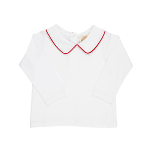 Peter Pan Shirt - Worth Ave White w/ Richmond Red - Pima - Long Sleeve